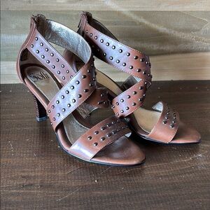 Sofft Brown Strappy Heels with Studded Details